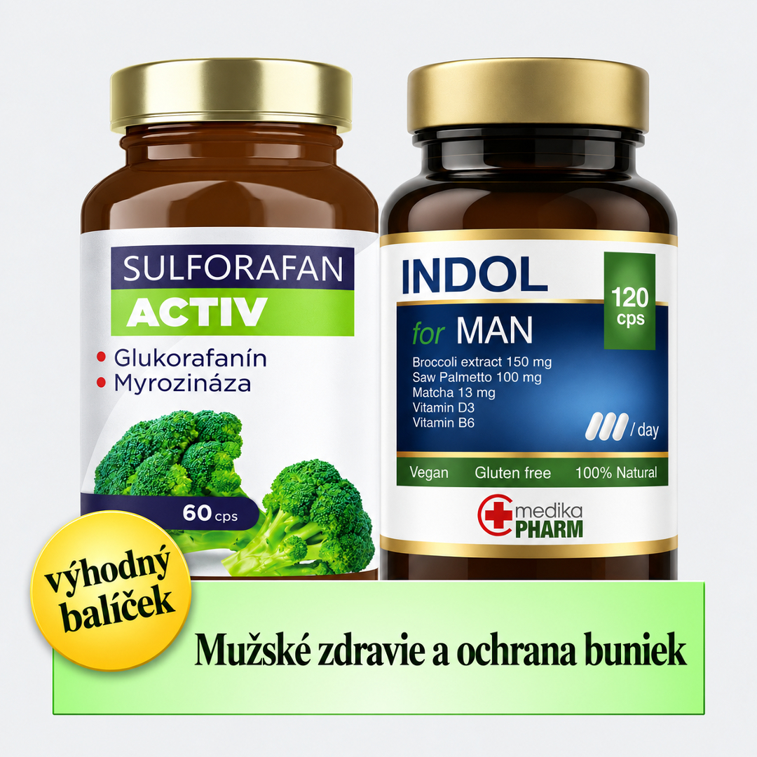 <b>Mužské zdravie a ochrana buniek</b> (SULFORAFAN ACTIV 60 cps + INDOL FOR MAN 120 cps)