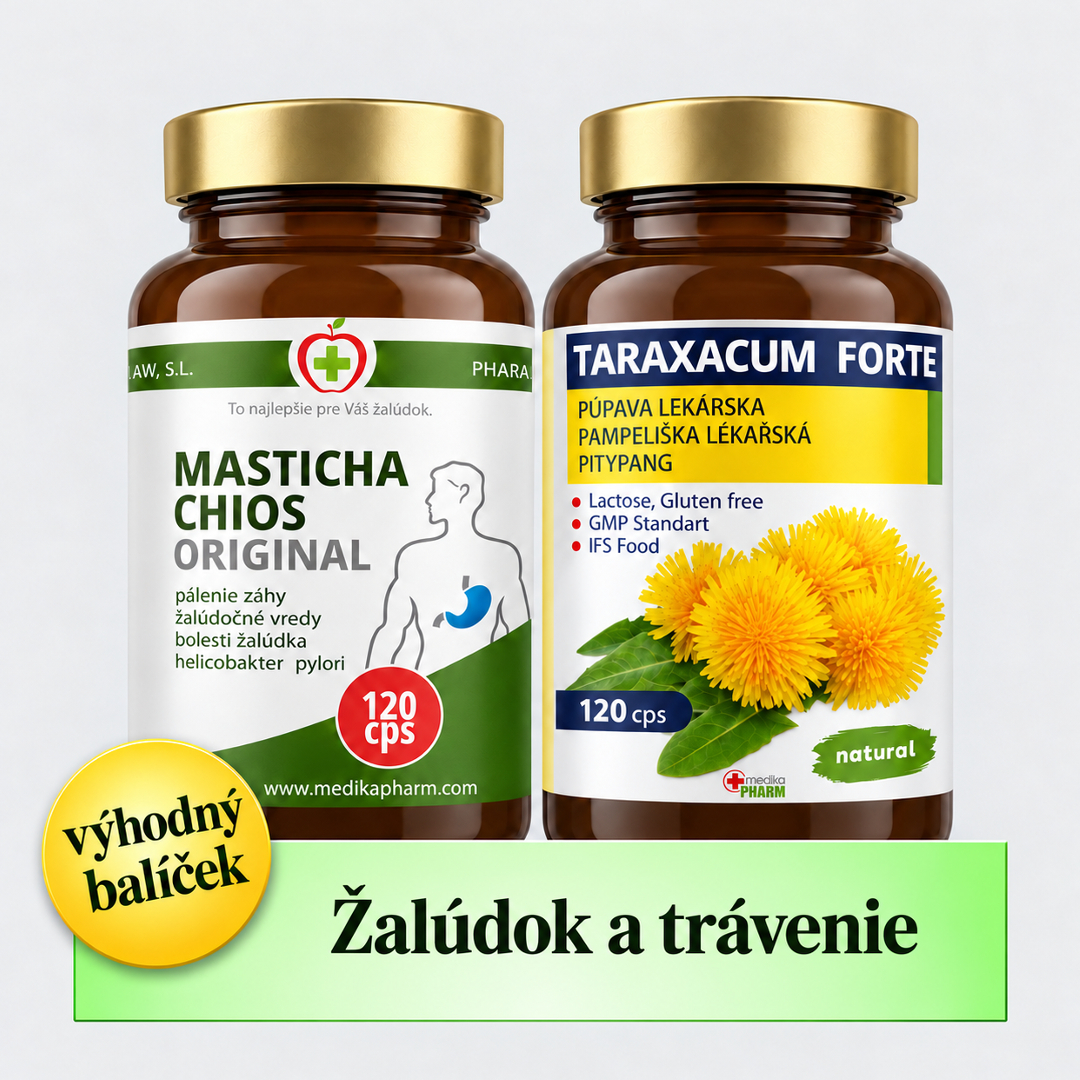 <b>Žalúdok a trávenie</b> (MASTICHA CHIOS ORIGINAL 120 cps + PÚPAVA LEKÁRSKA – TARAXACUM FORTE 120 cps)